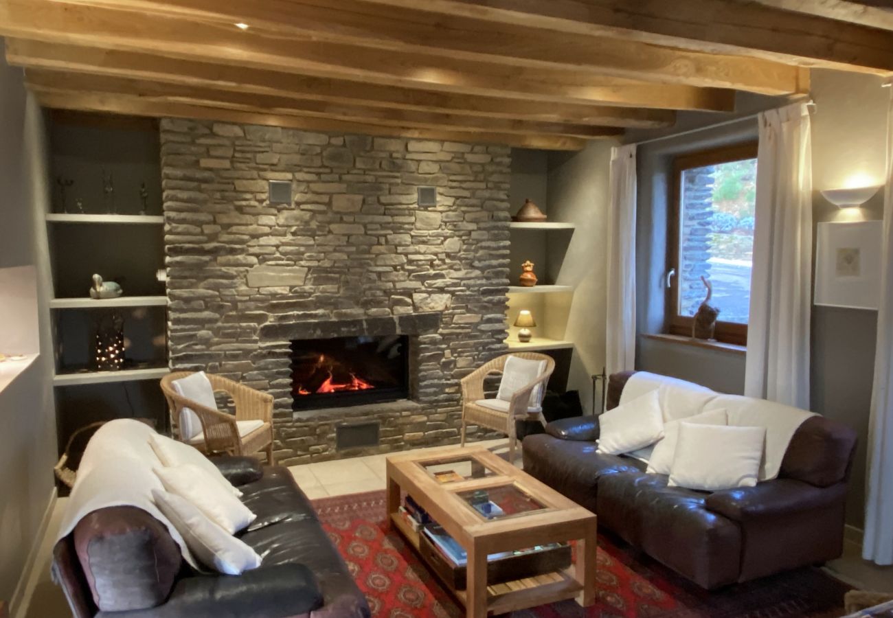 Vivez le confort dans le salon avec cheminée à La Bastide 48BAST—un refuge douillet 